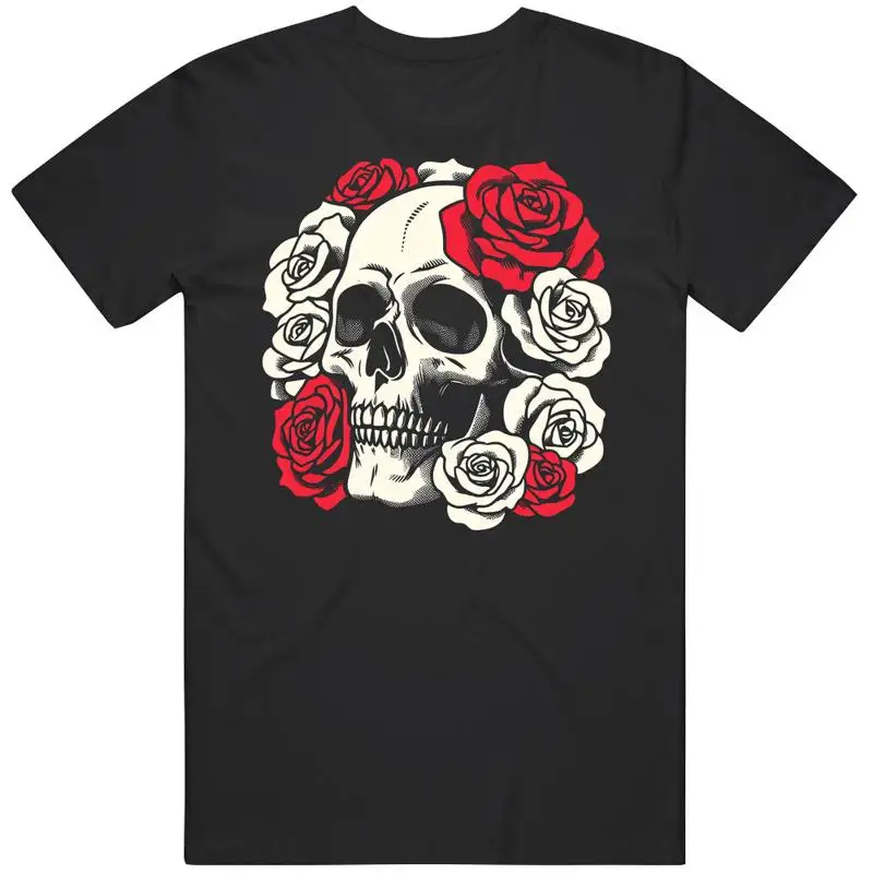 

Skull And Roses Gothic Biker T Shirt