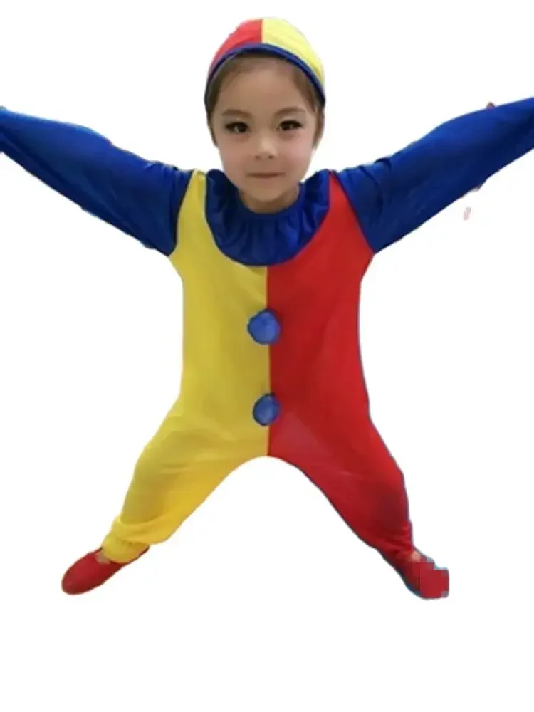 เด็กฮาโลวีน Buffoon เครื่องแต่งกายเด็ก Clown คอสเพลย์เครื่องแต่งกาย Circus Jumpsuits เด็กวันคริสต์มาสปีใหม่ Rompers หมวก