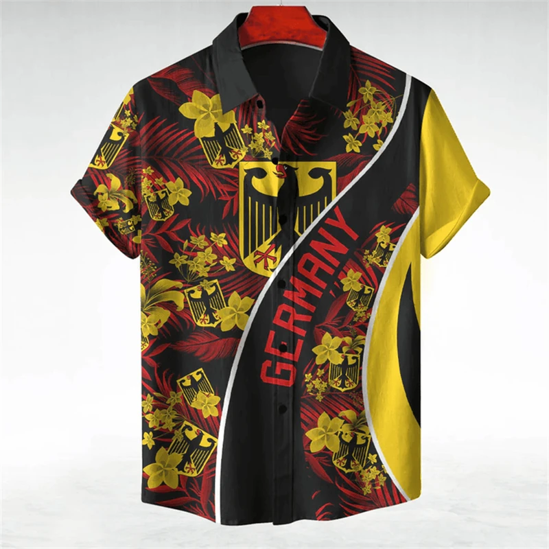 

Germany Flag Graphic Shirts For Men Clothes Hawaiian Beach Shirts National Emblem Sport Blouses Casual Goth Boy Short Sleeve Top