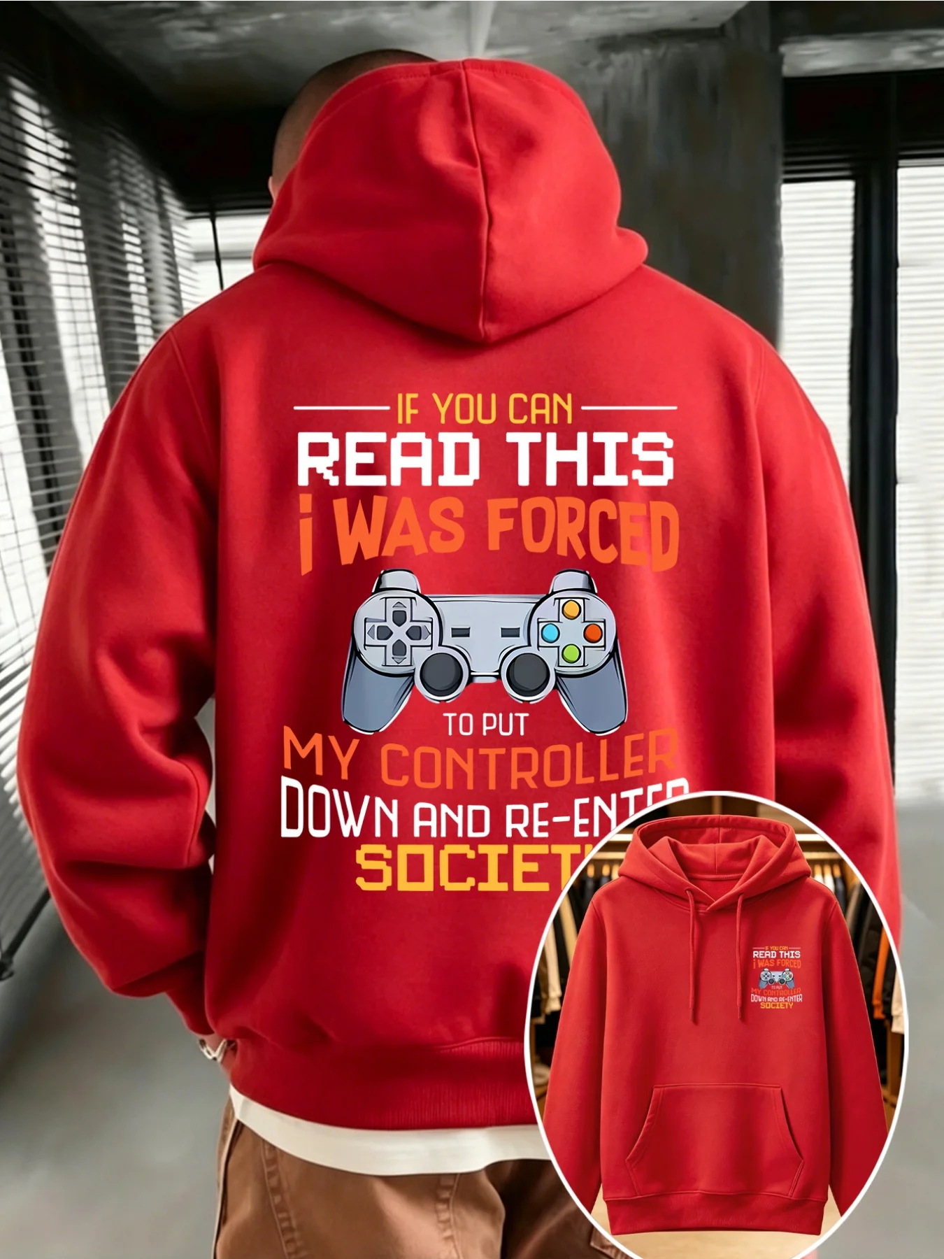 Casual sports men's hooded shirt-Fun game controller print-Daily casual game enthusiasts' streetwear Autumn and winter clothes.