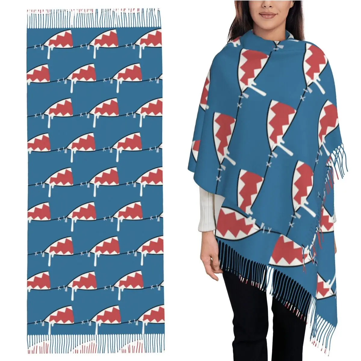 

Gawr Gura шарф с изображением акулы, шарфы с кисточками, женские мягкие теплые шали и накидки, длинная осенне-зимняя шаль