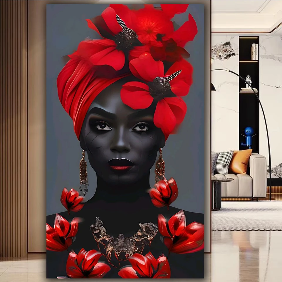 5D DIY Diamond Painting stunning Red Flowers Black Beauty Full Square Round Diamond Mosaic Embroidery Large For Wall Decor