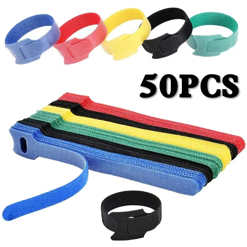 10/30/50 PCS Detachable Cable Ties Colored Plastic Reusable Nylon Loop Wrap Zip T Type Wire Organizer Charging Protector Guard