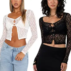 Eyelet Embroidered Shirt White Lace Blouse Hollow Out Loose Fit Top Wear Women's Summer Clothing