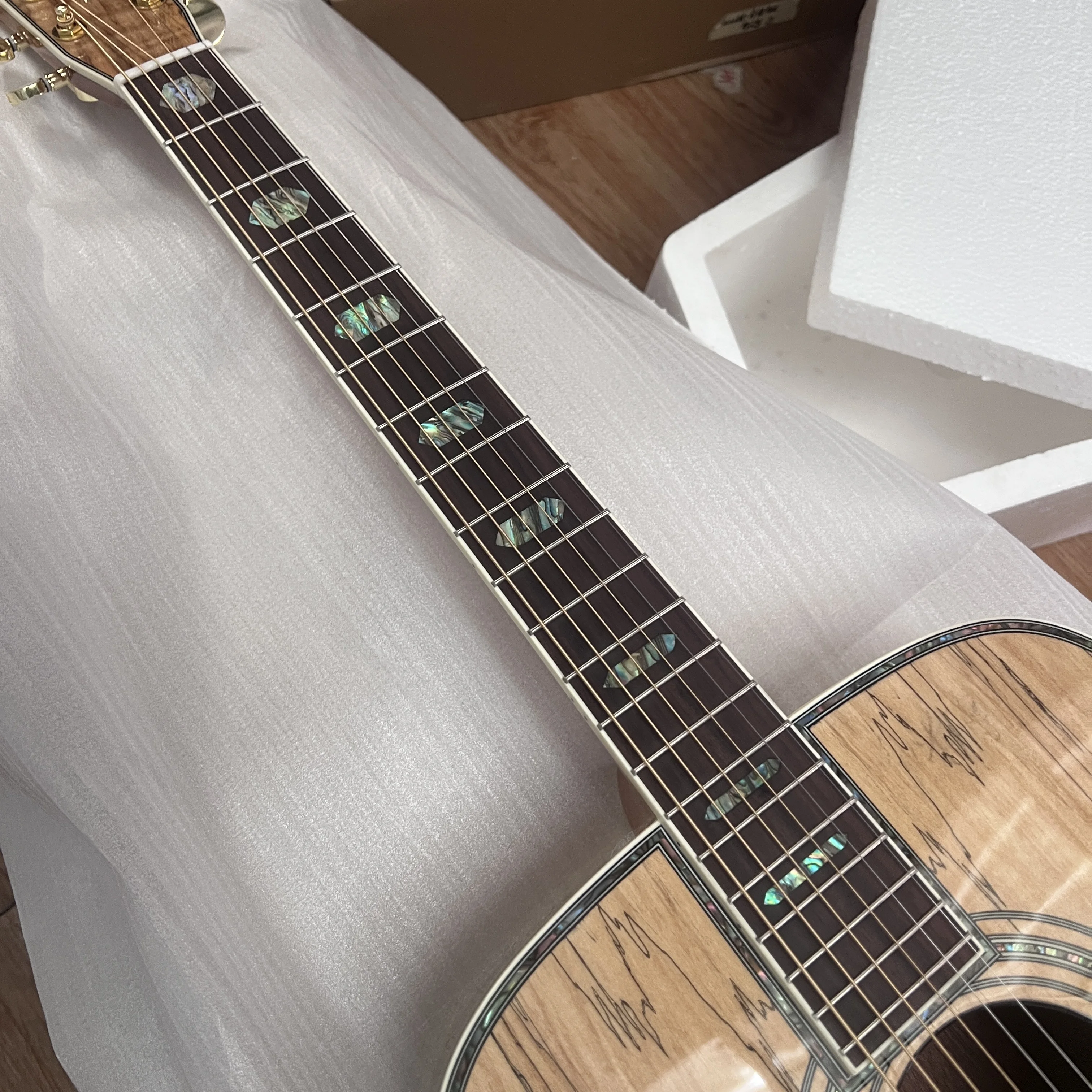 2026 New  D Spalted Maple Folk Guitar  KOA Neck Abalone Inlay High Gloss Handcrafted Premium Gift Delivery Charges Complimentary view 4