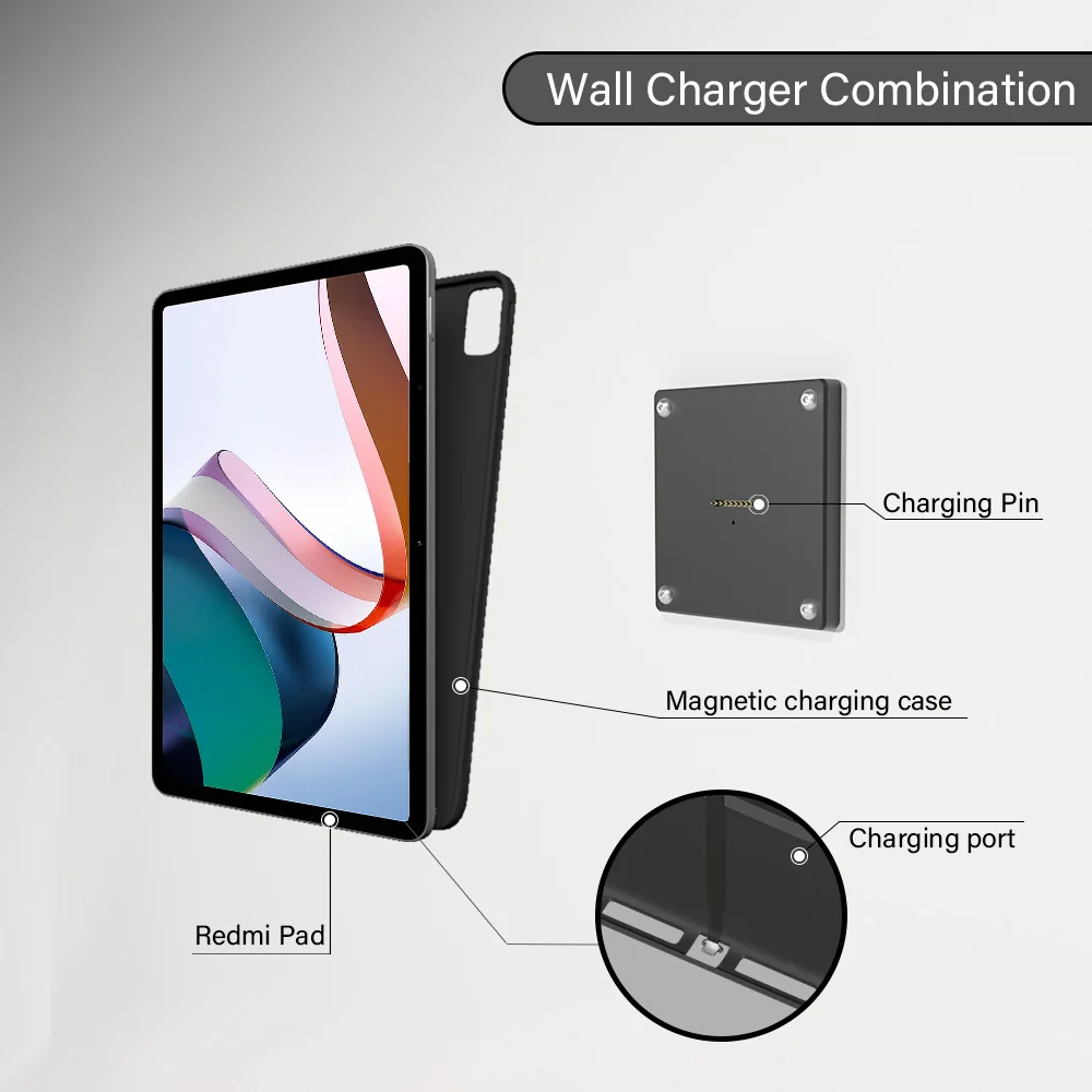 Magnetic Wall Mount พร้อมเคสชาร์จสําหรับ Redmi Pad 10.6 นิ้วอัพเกรด 18W Quick Charge แม่เหล็กที่แข็งแกร่ง in-Wall emonita