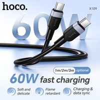 HOCO 60W USB C to C Silicone Fast Charging Cable For iPhone 16/15 Por Max 3A Durable Phone Wired Cord For Samsung S23 1M/2M/3M