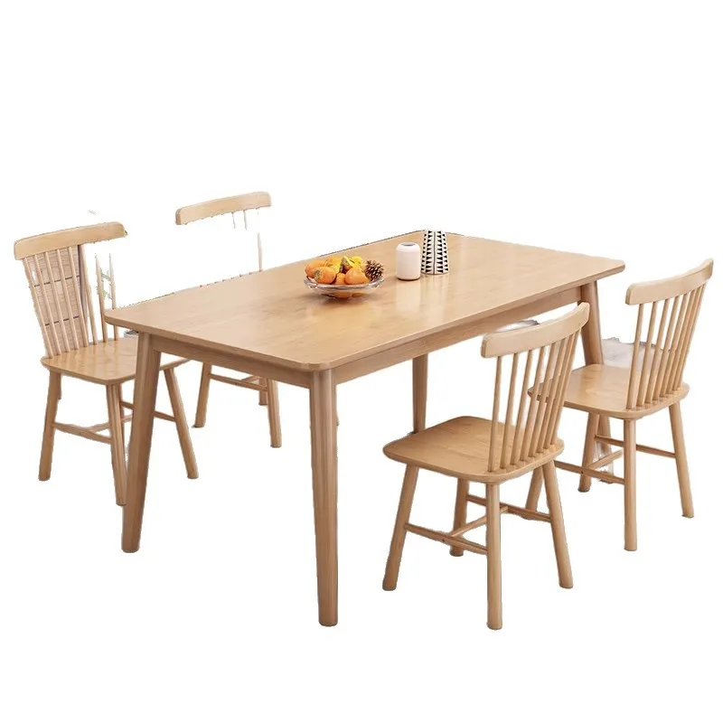 

All solid wood dining table household small apartment wooden table simple modern log book table and chair combination