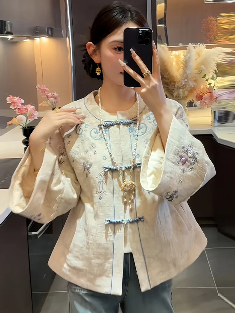 

Шикарный длинный кардиган-жакет женский, осень 2026, новинка, с китайской вышивкой, на пуговицах, модный национальный стиль, верхняя одежда