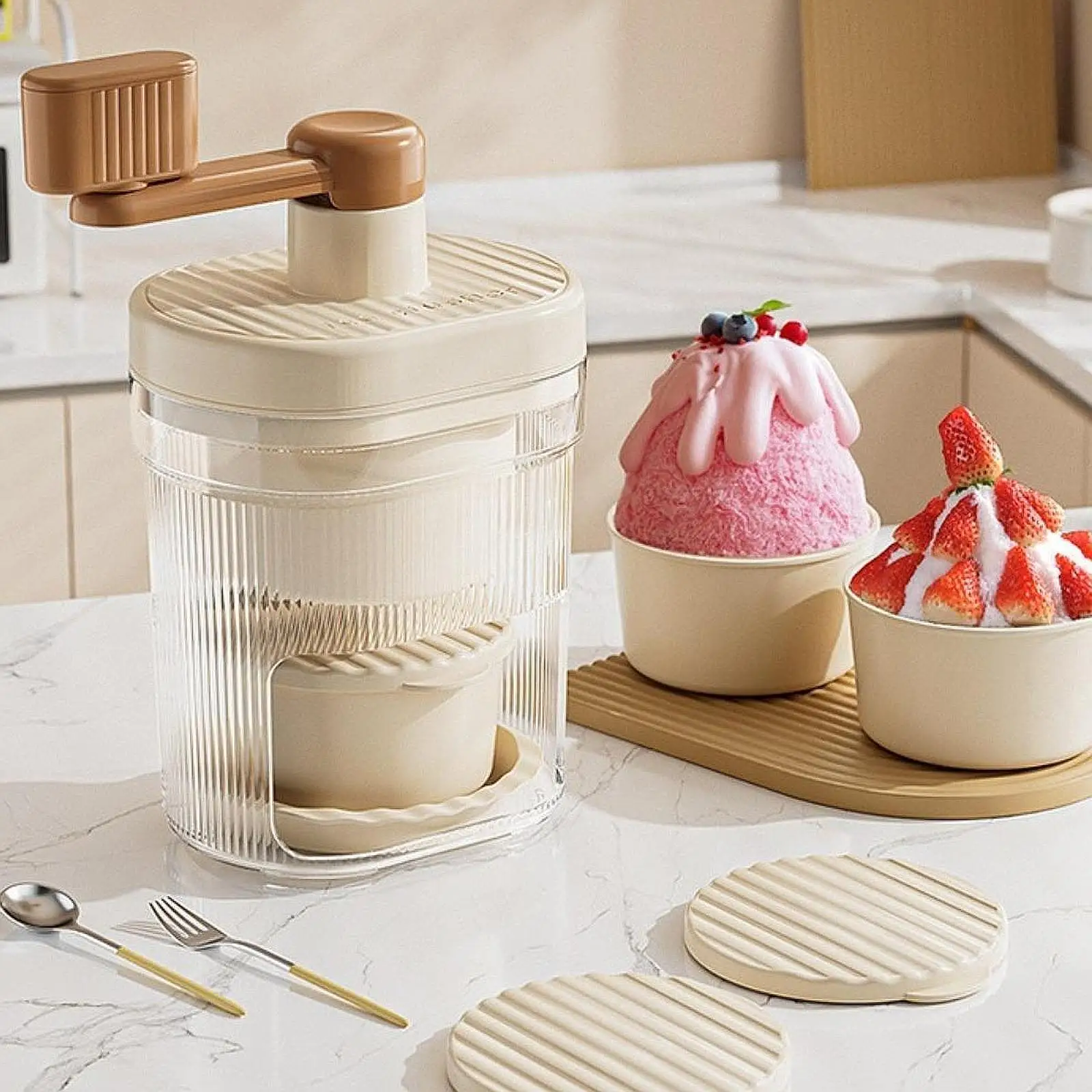 미니 핸드 크랭크 얼음 분쇄기 DIY 슬러시 메이커 기계 컵 파티 주방 홈 캠핑 레스토랑을위한 얼음 트레이