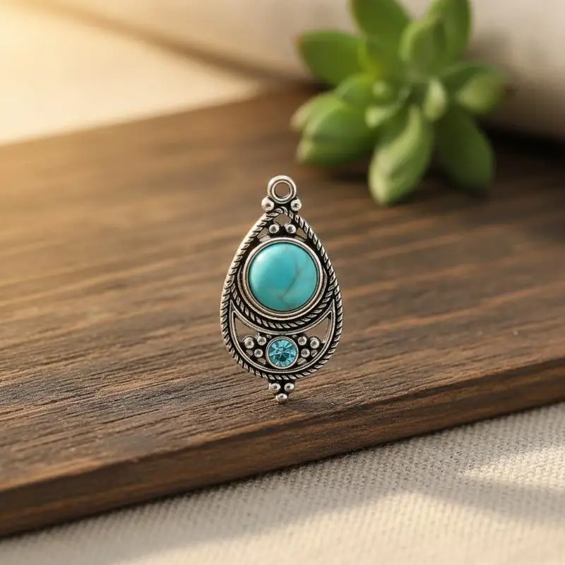 2 Stück Vintage Ethno-Bohemia Steinbesetzte Anhänger für Damen Ohrringe Halsketten Charms für DIY Schmuckherstellung Zubehör – Detail 3