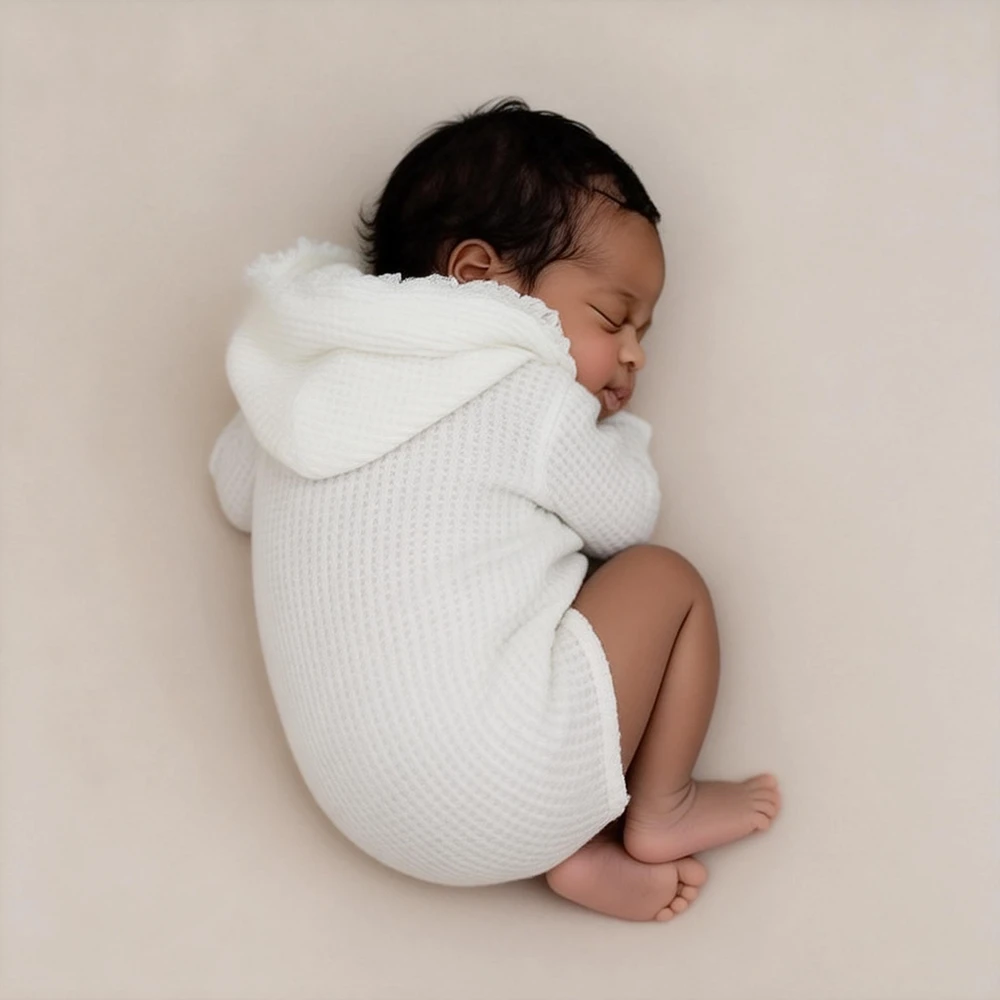 Newborn Baby White Waffle Hooded Romper Photography Outfit Infant Photo Shoot Baby Costume Newborn Wrap Bodysuit Props Outfit
