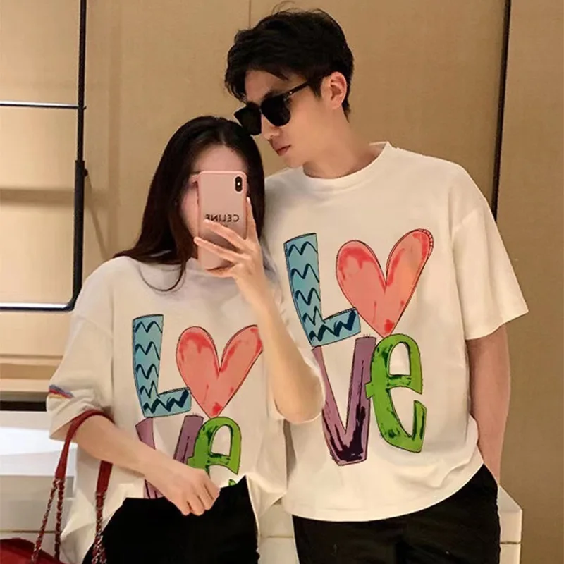 Parent-child Dress Summer New Family Three Graffiti Print LOVE Love Foreign Style Short Sleeve T-shirt Family Wear