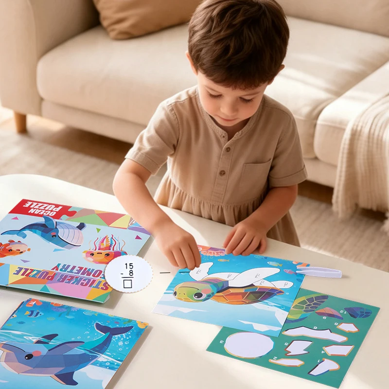 6 Patterns Puzzle Stickers Crafts for Kids Sticker Painting Gift Party Favor Creations Dinosaur Animal Vechile Art Play for Kids