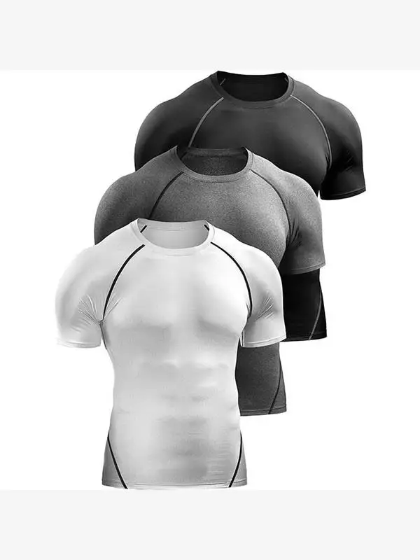 Men's Compression T-Shirt Summer Sportswear Running Top Standard Fit Bright Thread Flocking PU Leather Citywalk Suitable