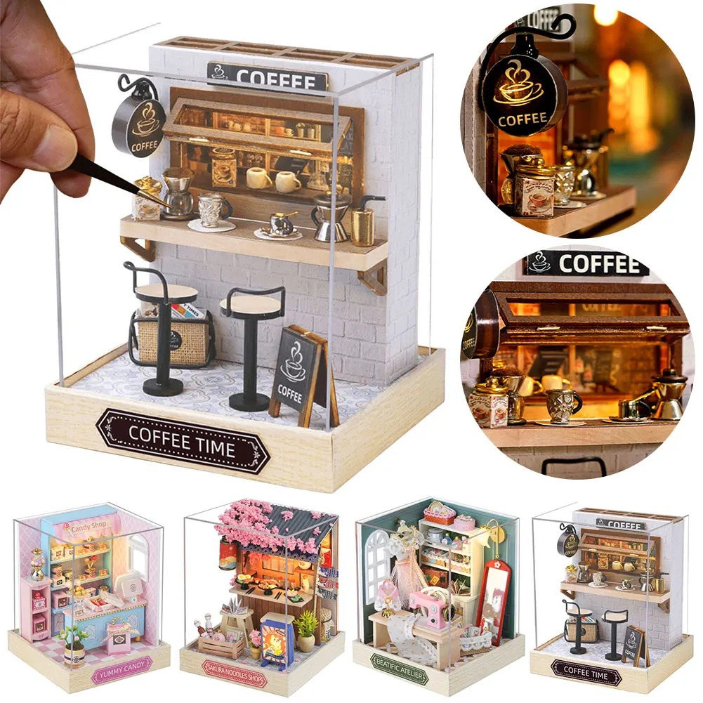 

DIY Small House Kit With Furniture Mini Dollhouse Model Kit Home Bedroom Decor Creative Room Wooden Doll House for Gift
