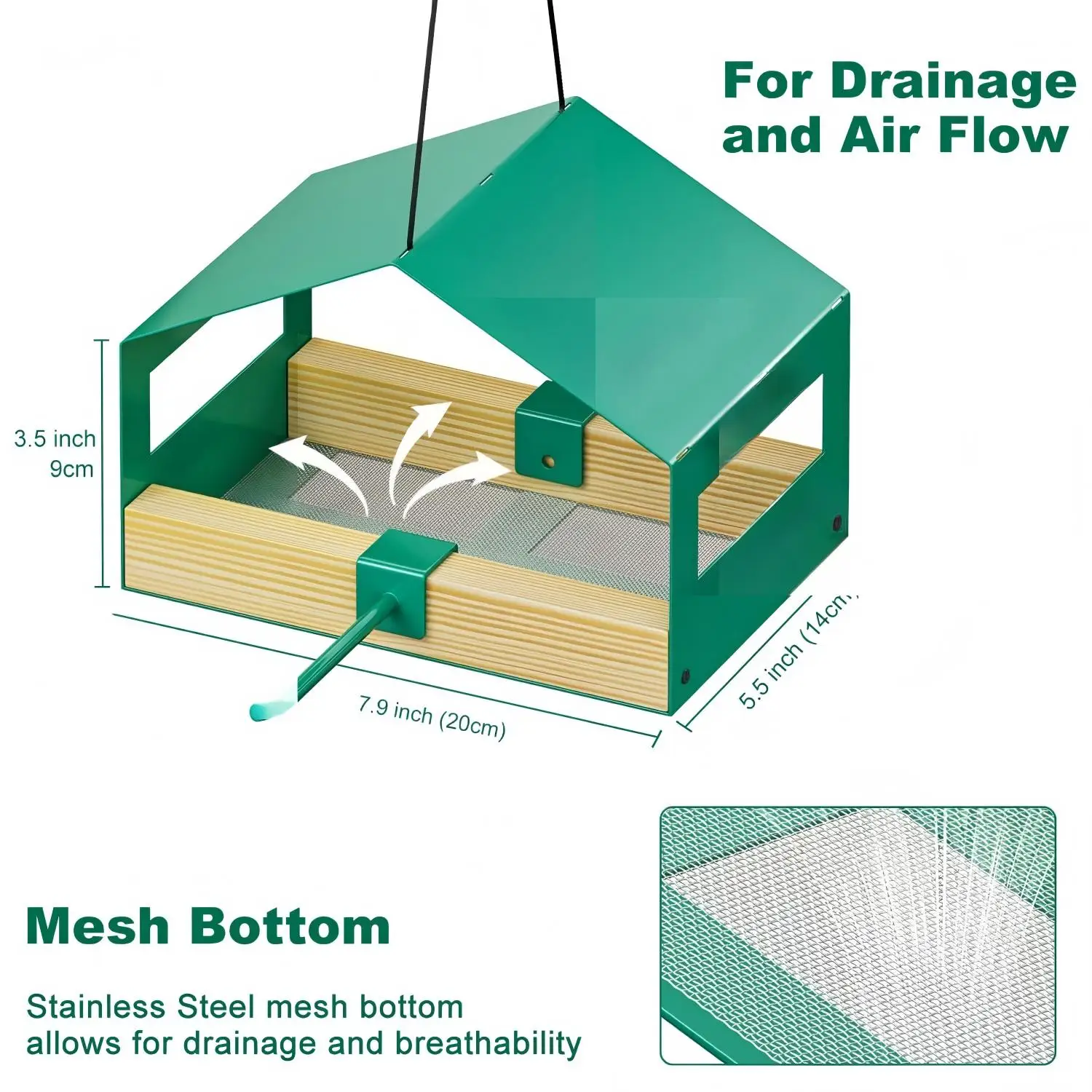 Fly-Through Bird Feeder Metal Rainproof Roof Stainless Steel Mesh Outdoor Wild Bird Feeder for Garden Yard Patio view 4