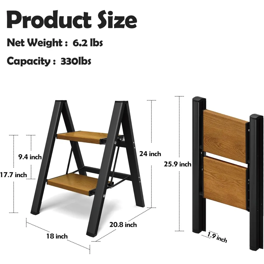 2-traps ladder, aluminium lichtgewicht opvouwbare 2-traps kruk met antislip breed pedaal, 330 lbs capaciteit trapladder voor huis