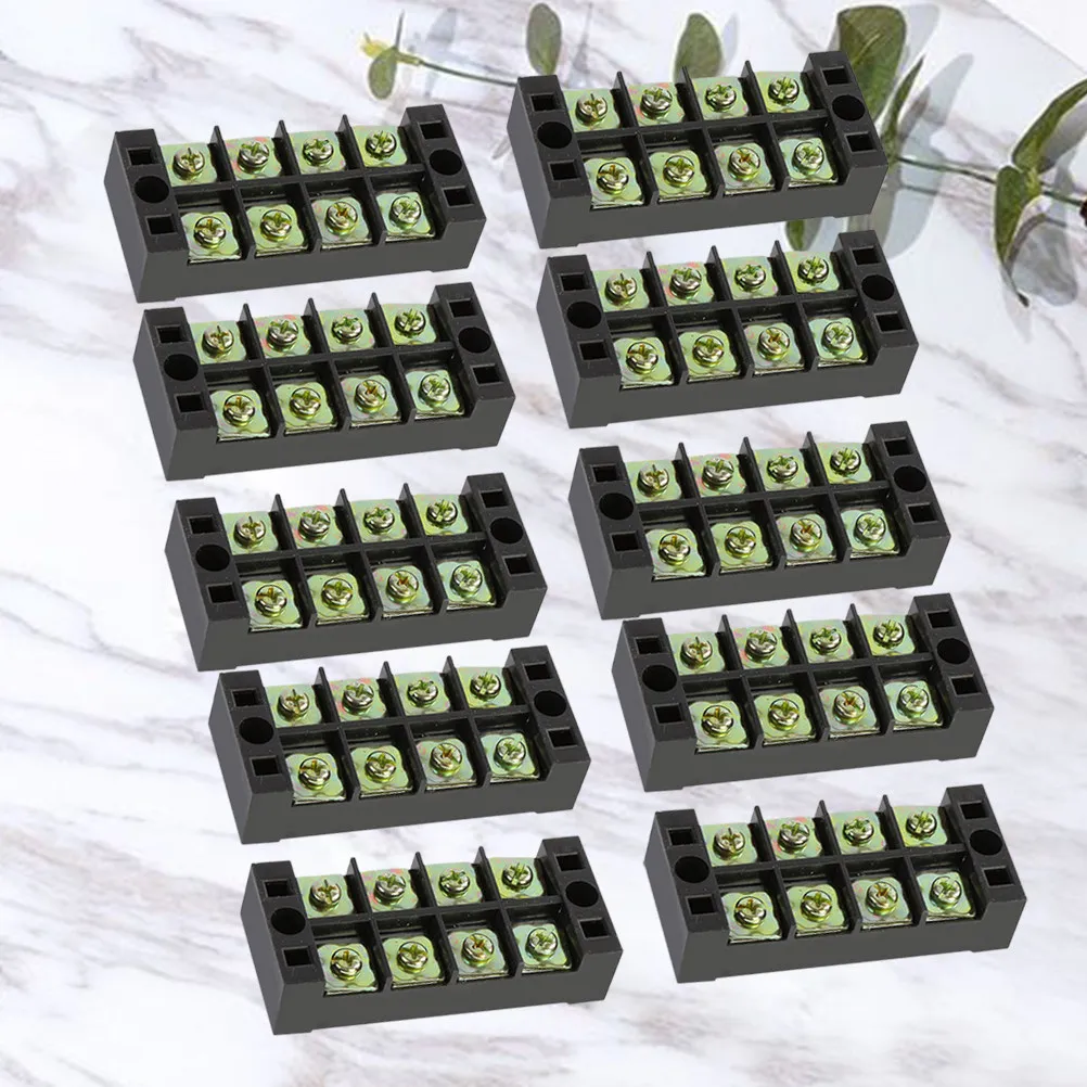 10Pcs 4-Position 45A Fixed Terminal Board Dual Row Screw Type Terminal Block Insulated Wire Connector for Electrical Circuit