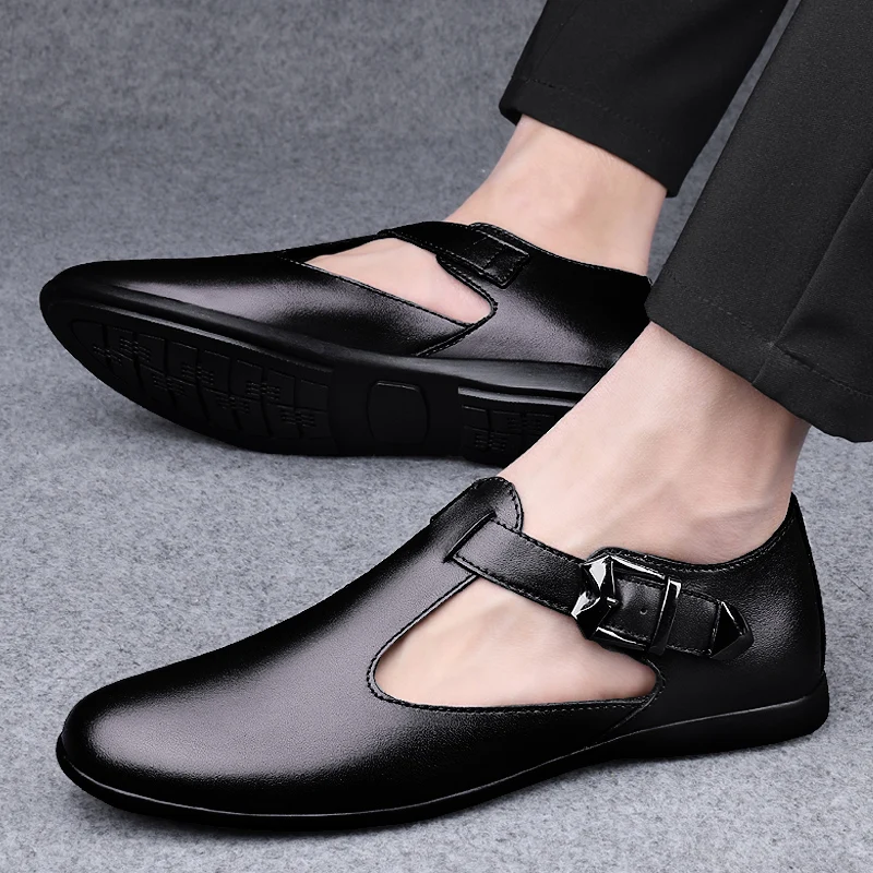 

Black Hollow Out Genuine Leather Driving Shoes Men's Loafers Lightweight Comfortable Wedding Handmade Flat Shoes for Man