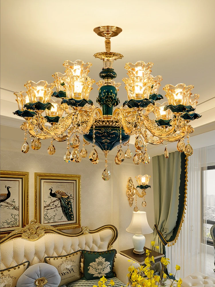 2023 New European-style Crystal Chandelier Green Chandelier Living Room Chandeliers luxury Atmospheric Dining Room Bedroom Lamps