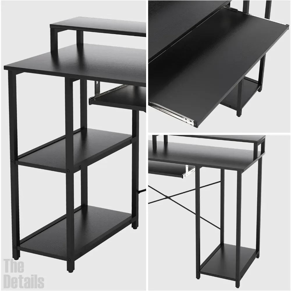 Computer Desk With Storage Shelves/24.5” Keyboard Tray/Monitor Stand Study Table for Home Office(54 X19 Inch Black) Freight Free