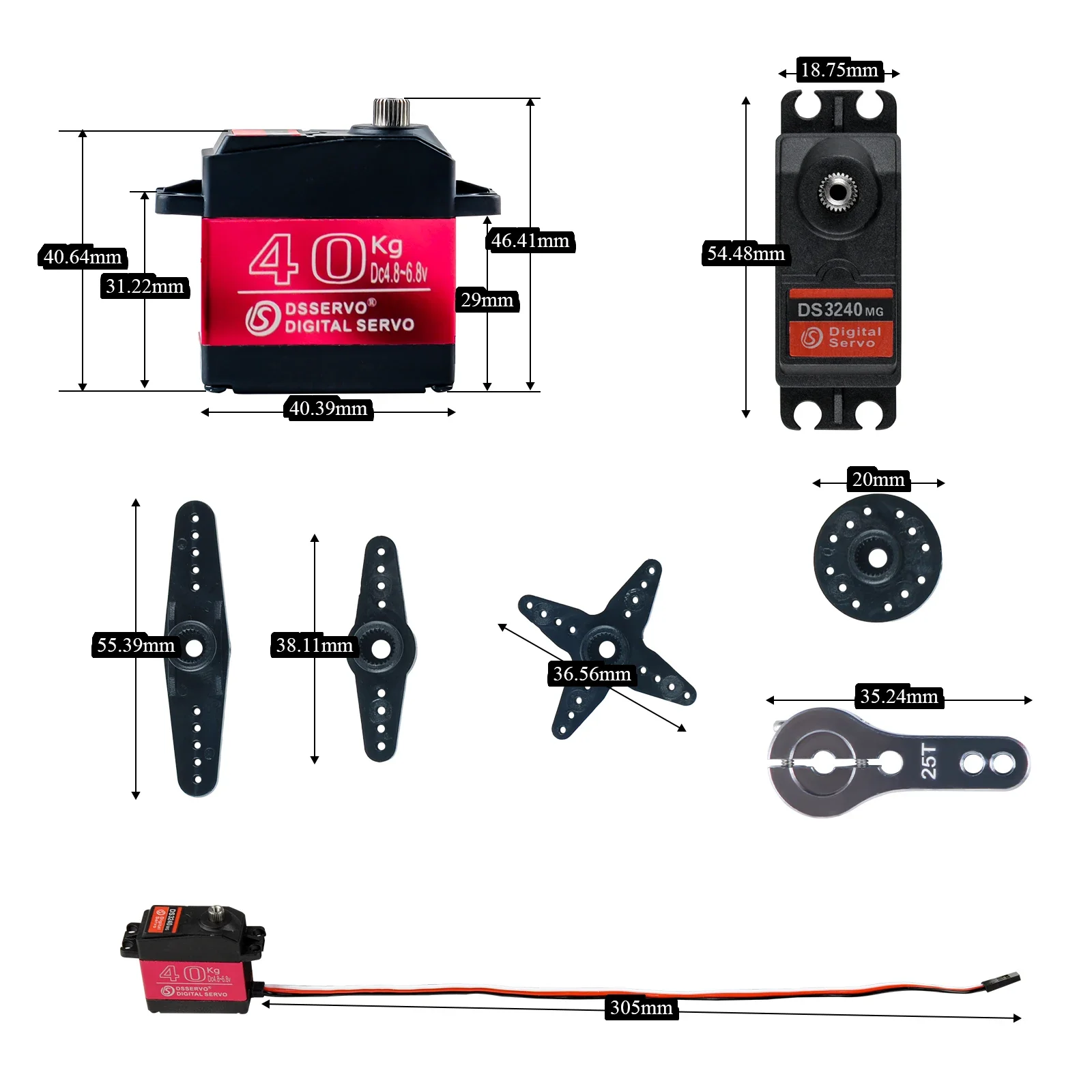 4PCS DS3240 6V 40kg RC Digital Servo Waterproof IP66 180/270° Metal Gear for RC Cars and Robotics Enthusiasts