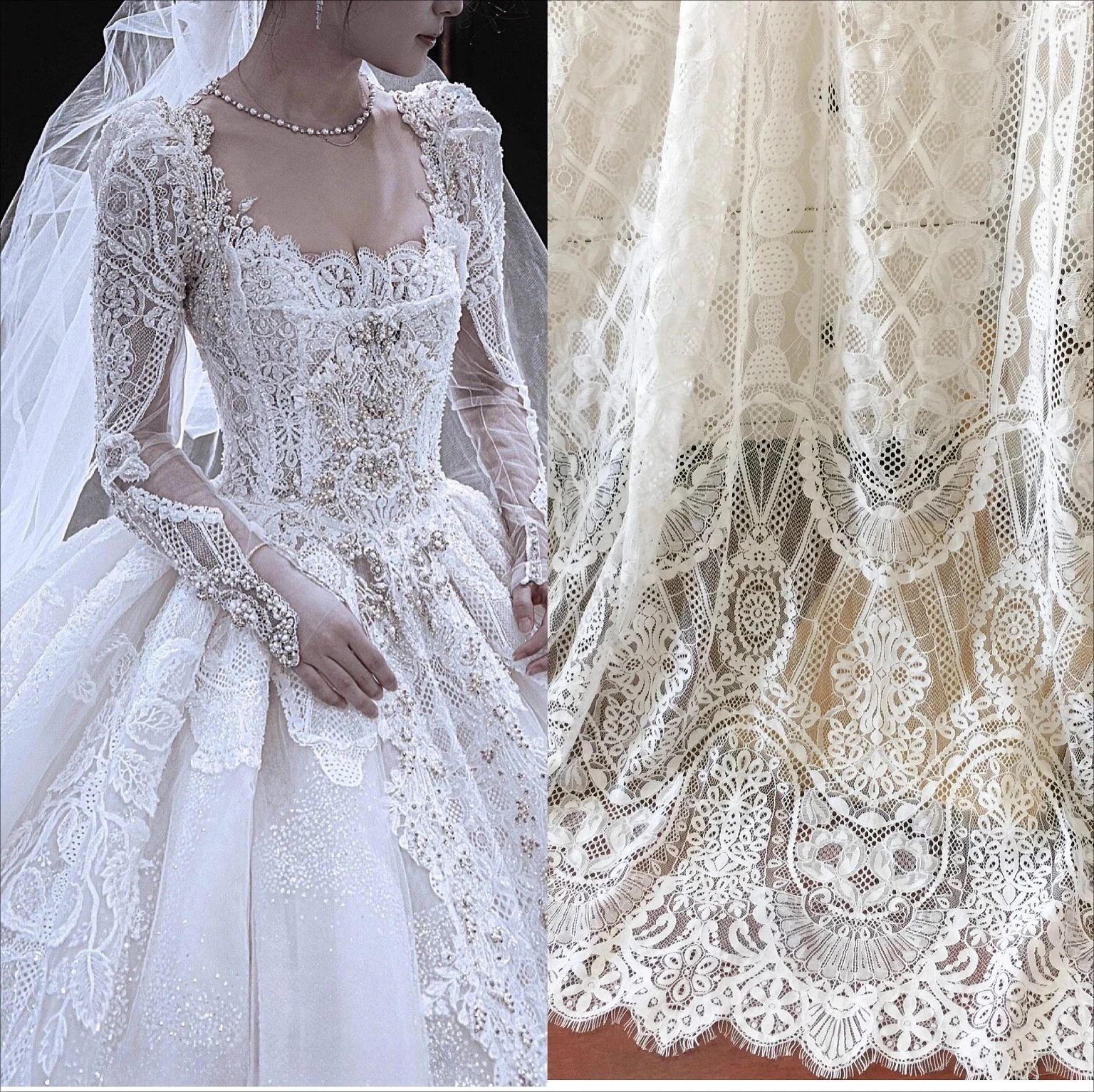 1.5-meter-wide premium embroidered lace fabric,suitable for luxurious DIY accessories for wedding dresses, curtains, tablecloths