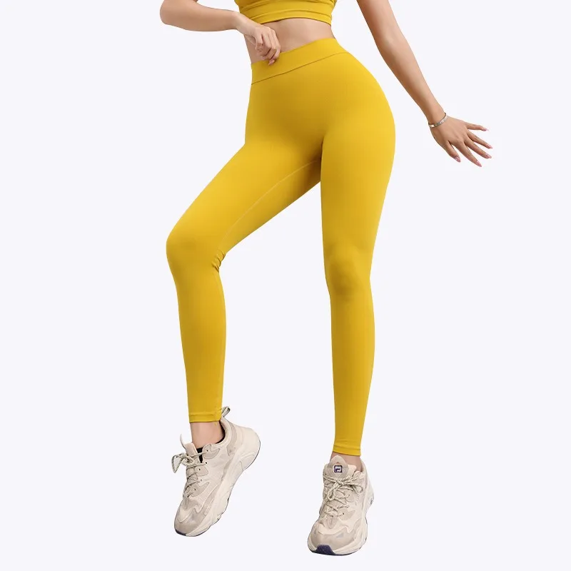 European and American Peach Queen V Nude Yoga Pants for Women with High Waist and Hip Lift, Chrysanthemum Sports and Fitness