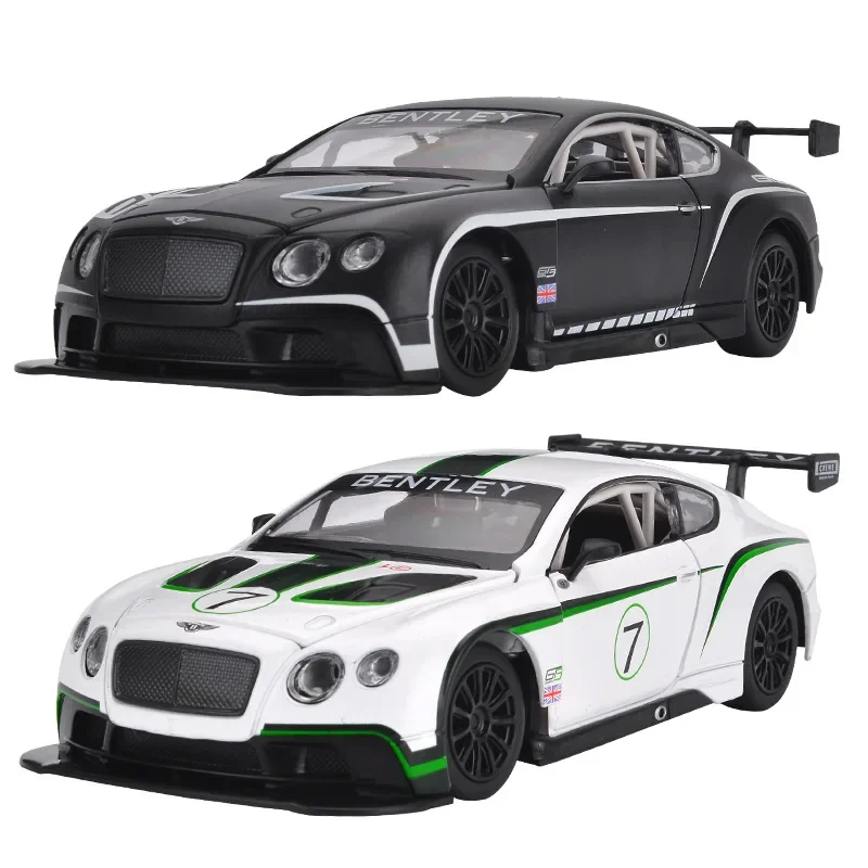 Modèle de voiture Bentley Continental GT3 en alliage de métal moulé sous pression, haute simulation, son et lumière, côtes arrière, collection de jouets pour enfants, Noël, 1:24