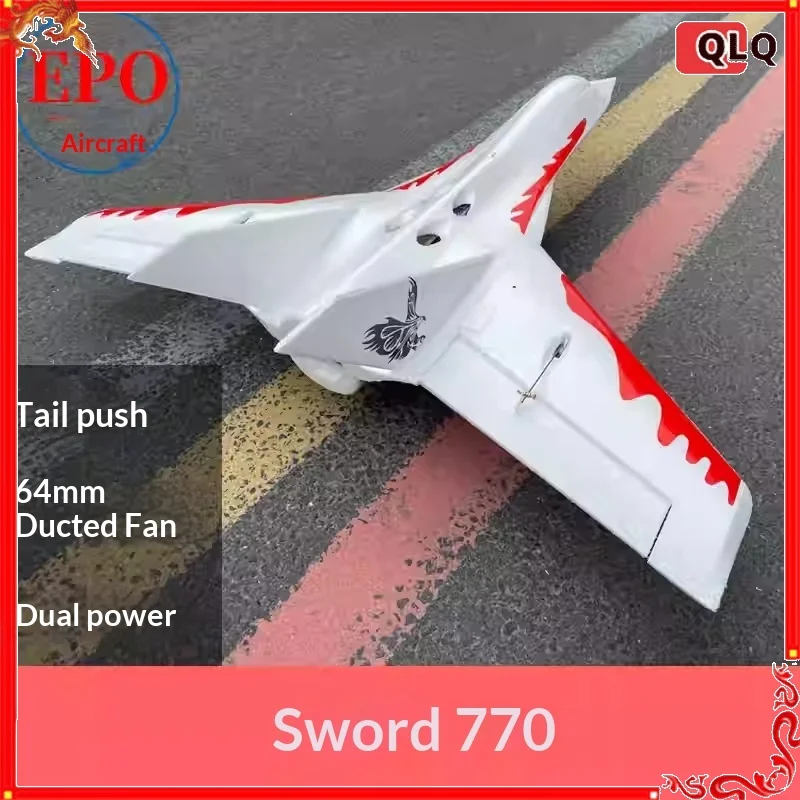 Qlq RC Plane Model Sword T770 64mm Fixed Wing Remote-Controlled Aircraft Toy Drop Resistant Delta Wing Epo Material for Ages 14+