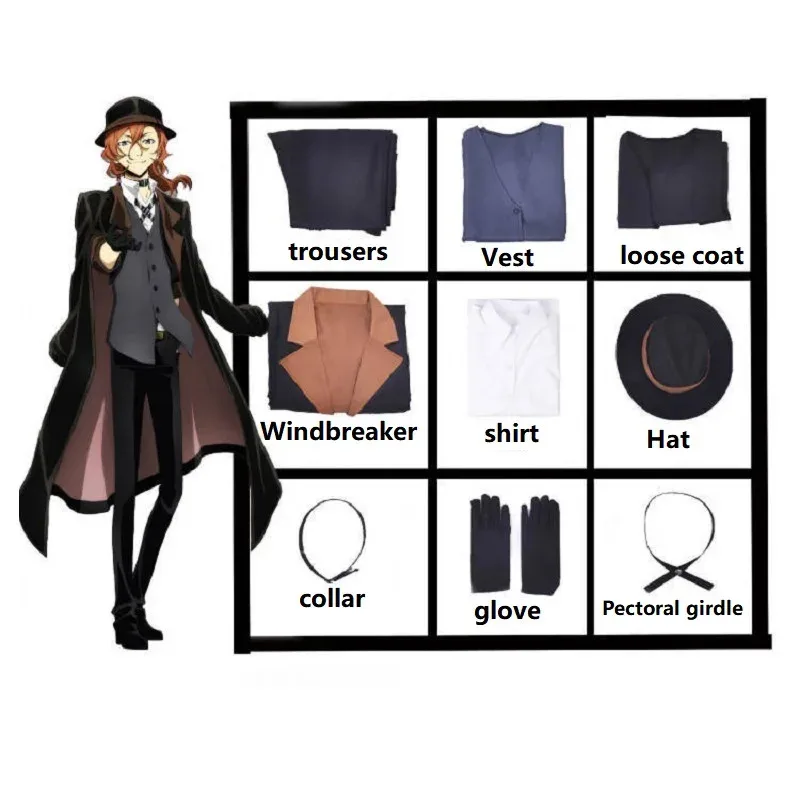 Bungou Stray Dogs Uomo Donna Nakahara Chuuya Costume Cosplay Parrucca Cappello Guanto Giacca Pantaloni Donna Chuya Nakahara Vestito Cosplay