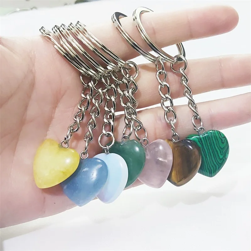 

12pcs Natural Stone Heart Chakra Key Rings Keychains Healing Crystal Car Decor Key Chain Keyholder