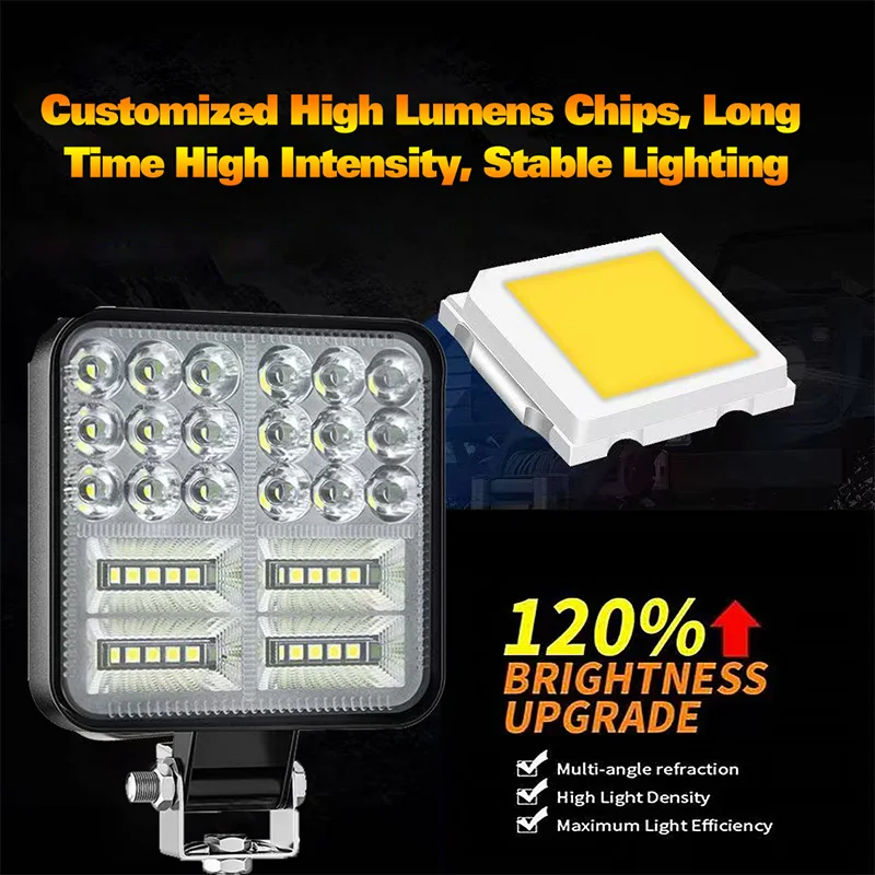 車用ミニLEDスクエアワークライト38ランプ114W/12V 24V ジープトラックオフロードフォークリフト用ABSスポット/フラッドヘッドランプLEDヘッドライト
