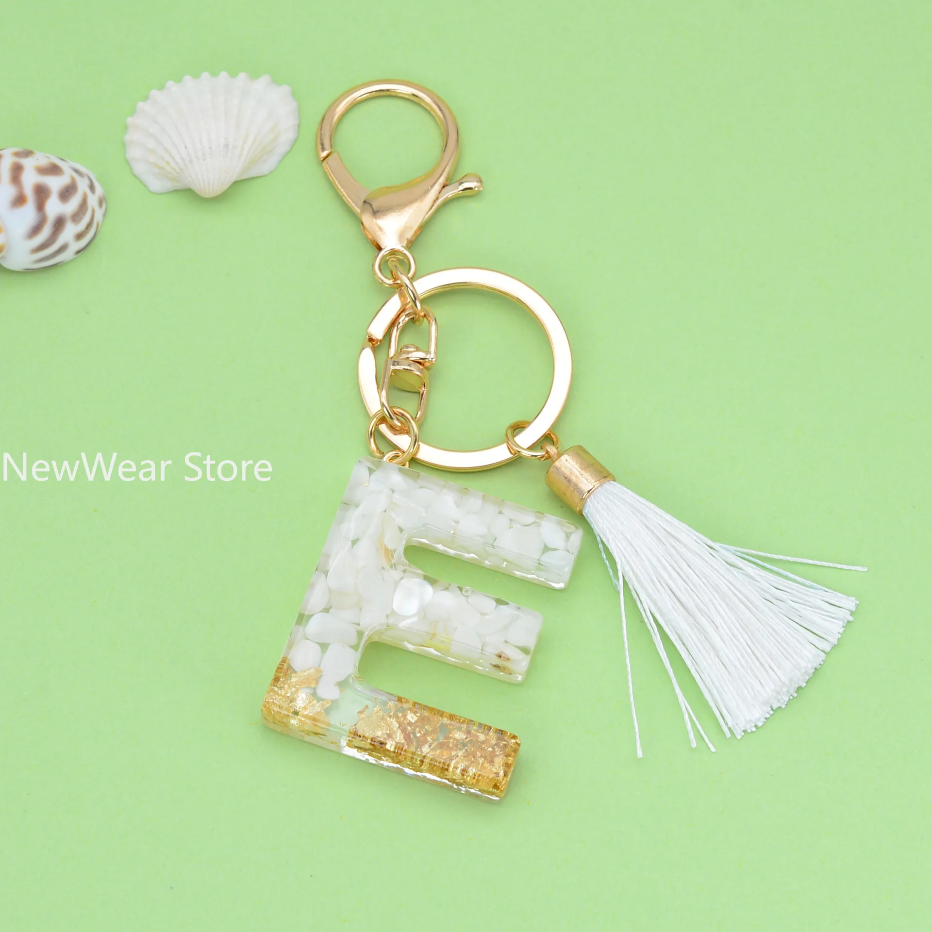 Exquisite white Glazed Stone A to Z Resin Keychain 26 Initials Butterfly Tassel Pendant Keyring for Women Men Car Key HolderGift