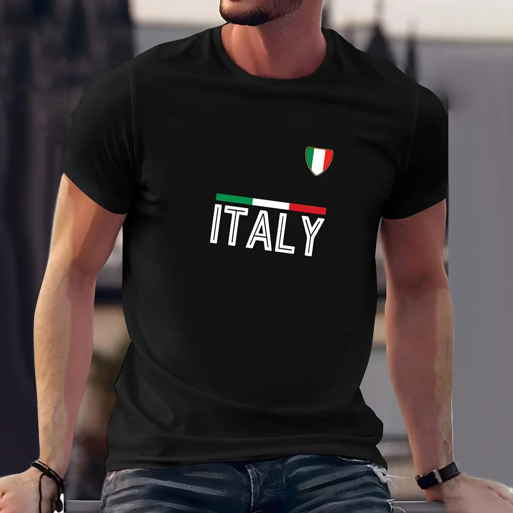 Simple Casual Italy Graphic Print T-Shirt 2024 New Soft Crew Neck Short Sleeve Top Hipster Street Men's O-neck T Shirts Clothing