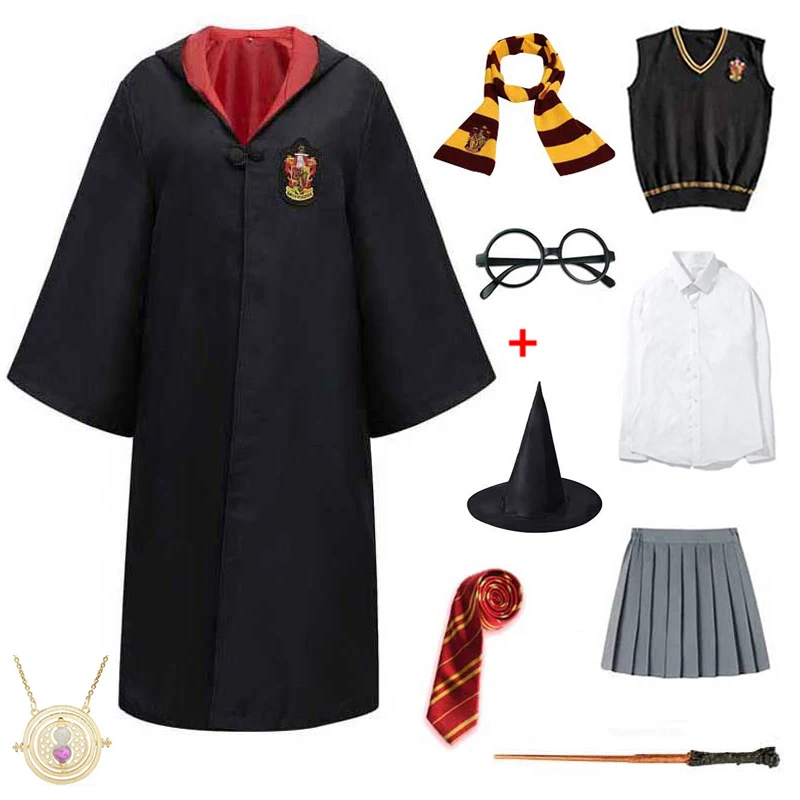 Children Men Women Kids Purim Wizard Robe Cloak Cosplay Magic School Slytherin Uniform Girls Sweater Wand Halloween Costume