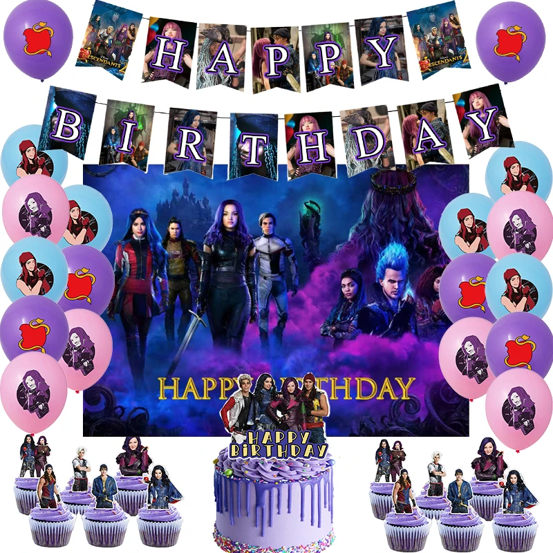 Disney Descendants 2 Theme Birthday Party Decoration Balloon Backdrop Cake Topper Party Supplies Baby Shower