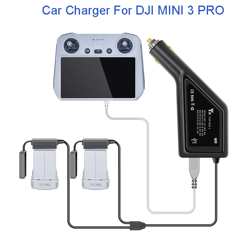 

Автомобильное зарядное устройство 3 в 1 для DJI Mini 3 Pro/3/4 pro, быстрая зарядка, USB двойной адаптер для контроллера DJI RC, аксессуары