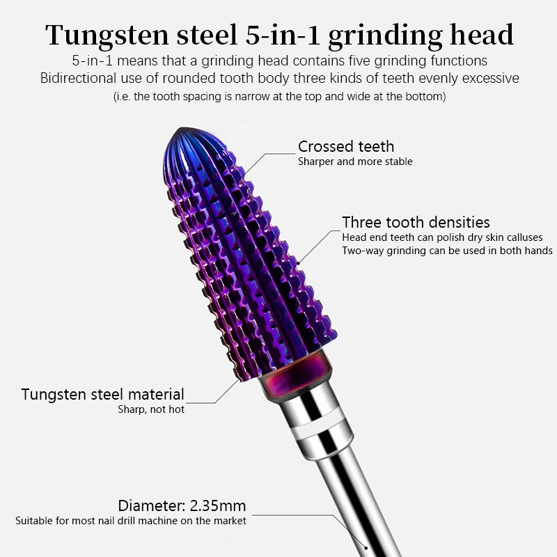 Tungstênio Carbide Nail Drill Bits, Nail Gel Polish Remover, Arquivo elétrico, Cabeça de moagem, Fresa para máquina, Acessórios para unhas