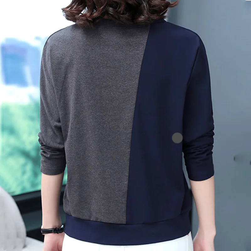 Office Lady Fashion Casual Patchwork Color Skew Collar Skinny Long Sleeved T-shirts Elegant Comfortable Wild Top Women Clothing