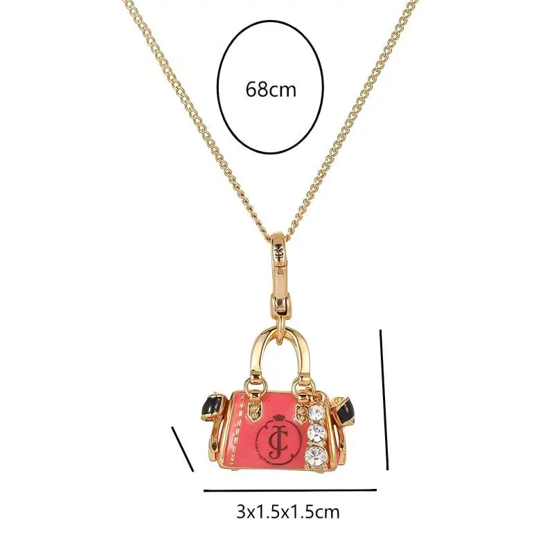 1Pc Exquisite Enamel Glaze Inlaid Zirconium Pendant Bow Letter Print Handbag Pendant Necklace,For Women Sweet Niche Party Gifts