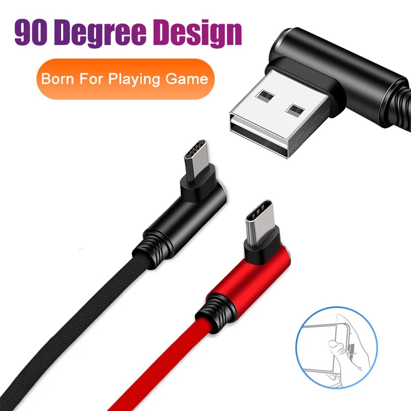 90 Degree L Shape Game Cable Micro Type C USB 2.4A Fast Charging Charger Adapter Mobile Phone Wire For Samsung Huawei Xiaomi