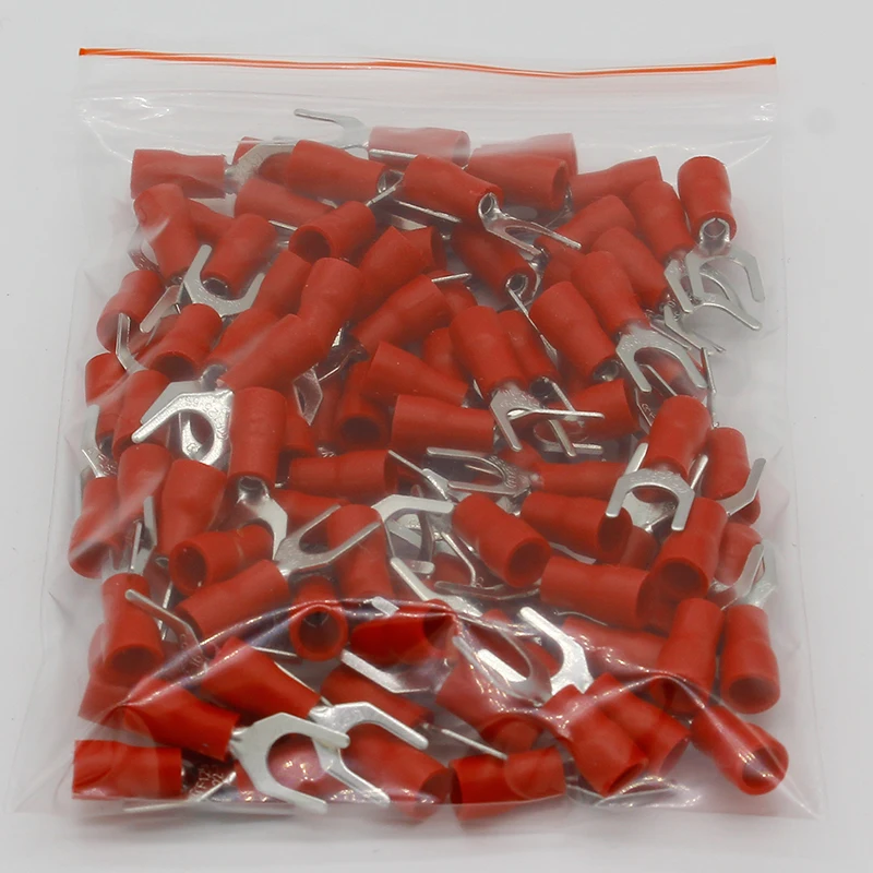 SV1.25-5 Red 100PCS/Pack SV1.25-5 Insulated Fork Cable Wire Terminal Connector Electrical Crimp Terminal SV1-5 SV