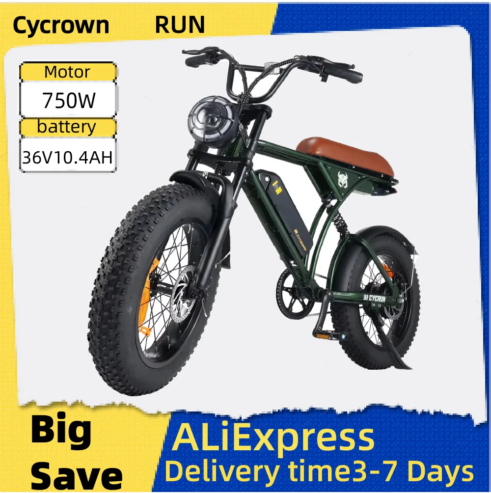 

Cycrown RUN adult E-bicycle 36V 10.4Ah dual battery 750W motor electric bicycle 20-inch fat tire off-road E-Mountain bike
