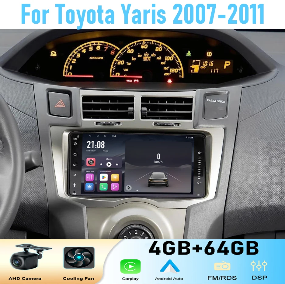 7 ''для Toyota Yaris 2007-2011 GPS автомобильный радиоприемник стерео беспроводной Carplay Apple Android 15 авто реверсивное изображение Navi 4 + 64 ГБ
