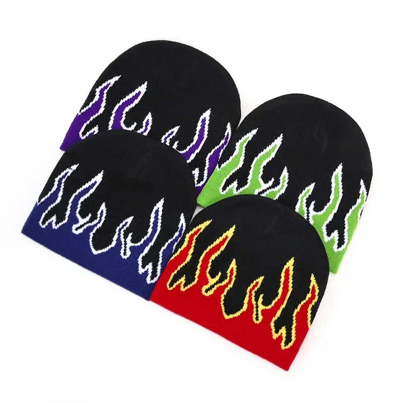 Hip Hop Street Flame Hat Fashion Dance Skull Fire Hell Burn Flames Hot Trend Hip Hop Knitted Soft WearBonnet Beanie Hat