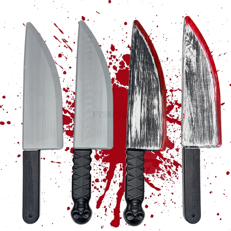 2pcs Halloween Bloody Sharp Knife Fruit Knife Plastic Toy Simulation Bloody Kitchen Knife Tricky Dance Performance Movie Props