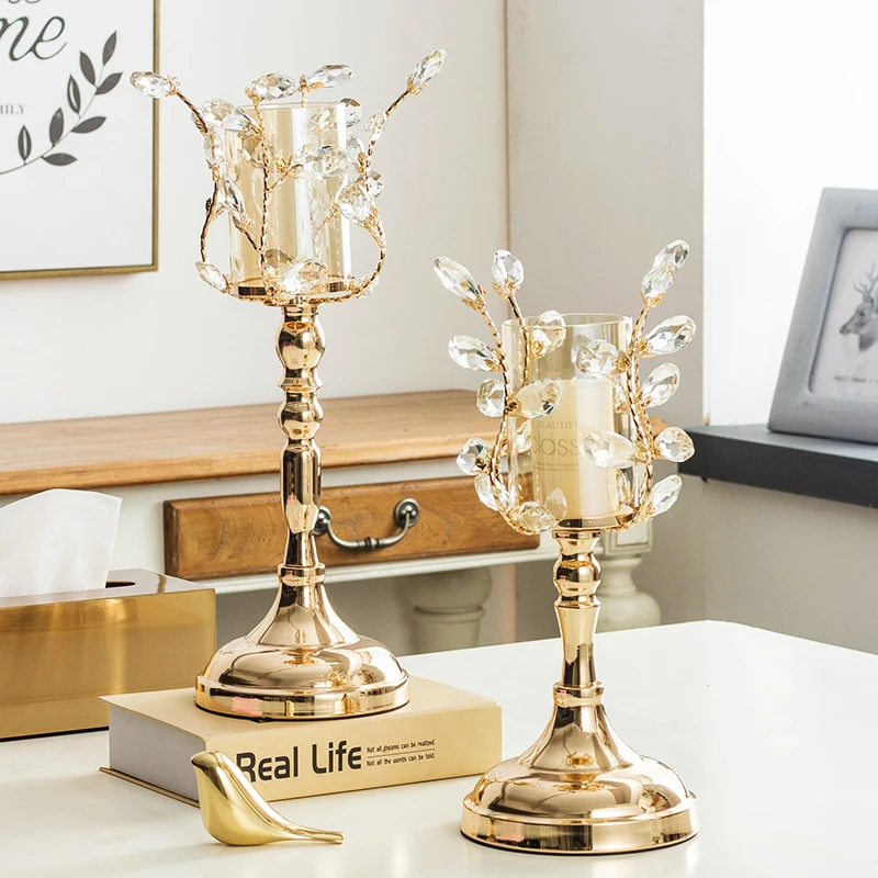 

European Style Candle Holder Crystal Metal Candle Holder Decoration Home Table Candle Light Dinner Props Romantic Decorations
