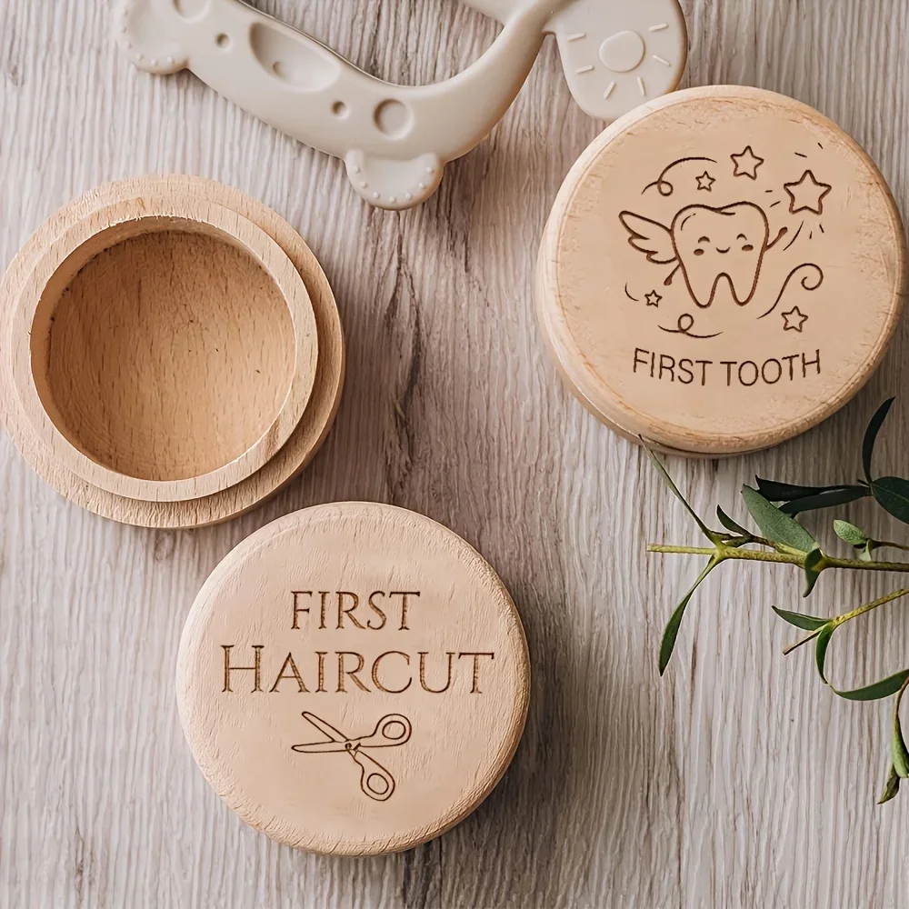 Fantasy Design Baby Teeth Fetal Hair Preservation 2D Box Wooden Small  Multi-functional Souvenir Storage Precious Childish Charm